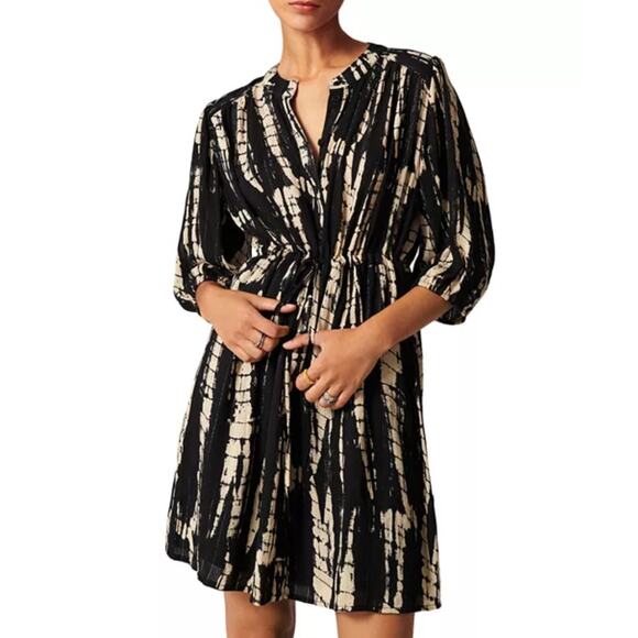 ba&sh Kenya Tie Dye Dress Size Large (3) Black Noir & Beige Metallic 3/4 Sleeves - Picture 13 of 13